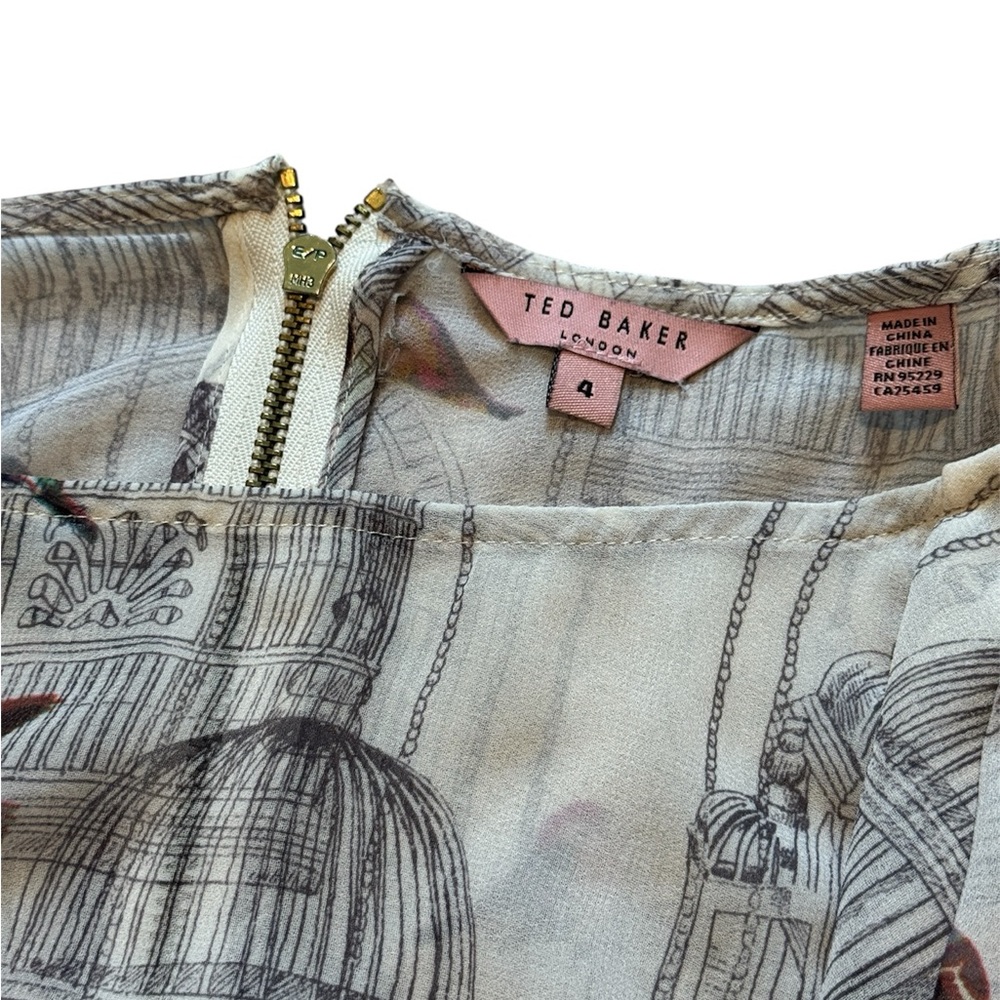 Ted Baker London Sheer Birdcage Print Top - Picture 3 of 3